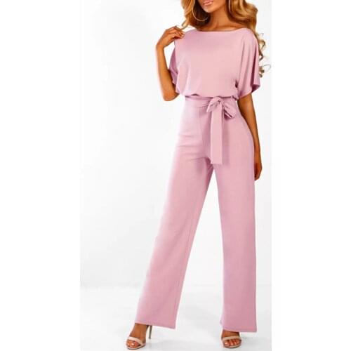 Women Rompers Jumpsuit Short Sleeve Playsuit Clubwear Straight Leg Jumpsuit Womens With Belt Bodysuit Rompers 2021 New #T1G