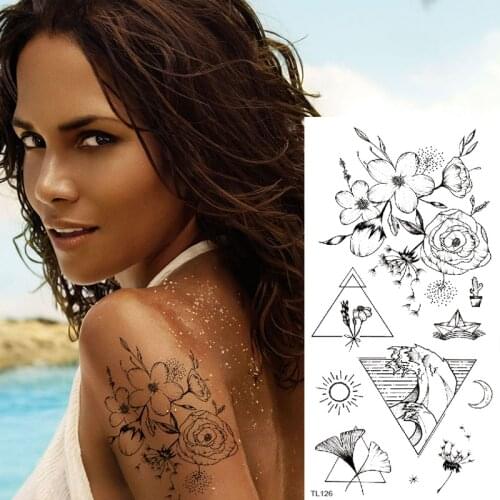 Sketches tattoo designs temporary tattoo sticker flower triangle tattoo black sketch flower tattoos for girls women body sticker