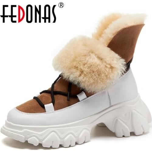 FEDONAS 2020 Woman Snow Boots Women Winter Shoes Genuine Leather Platform Chunky Heels Shoes Woman Party Winter Warm Ankle Boots