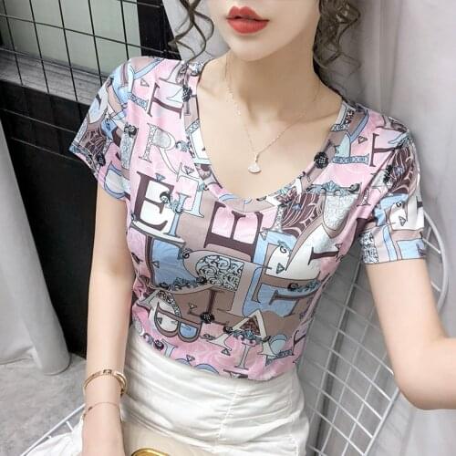 Fashion letters print female T-shirt v-neck short sleeve plus size tee shirt woman tops ropa mujer womens casual summer t shirt