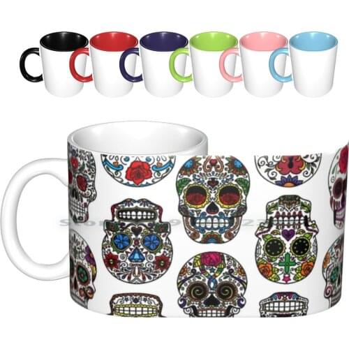Calevera-Sugar Skull Ceramic Mugs Coffee Cups Milk Tea Mug Sugar Candy Color Skull Death Flowers Calevera Mexico Dead Creative