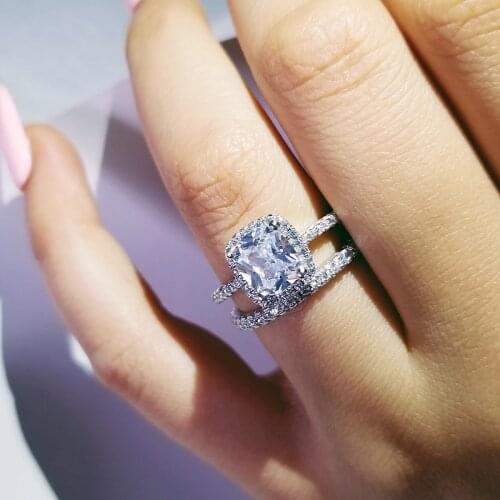 Original 925 sterling silver wedding ring set for women bride engagement Jewelry Band eternity anniversary gift ghana R4857