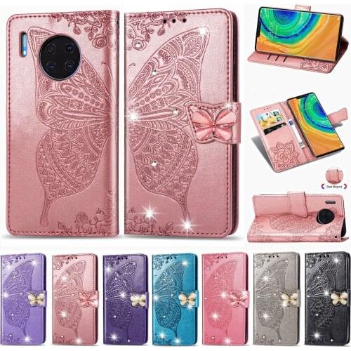 Leather Wallet Case For Galaxy A51 A71 A01 A21 A41 A11 M31 S20 Ultra Plus 3D Big Butterfly Bling Diamond Lace Flower ID 100PCS