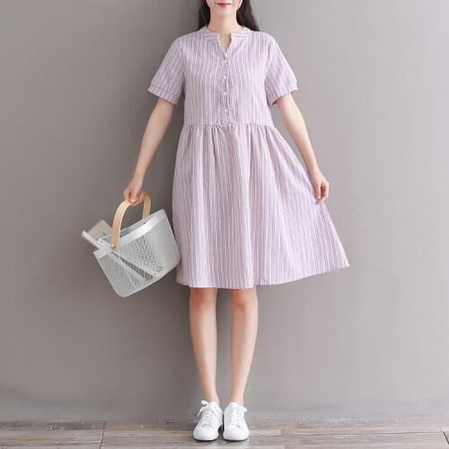 2018 summer fashion short sleeve casual v neck striped dress for girl