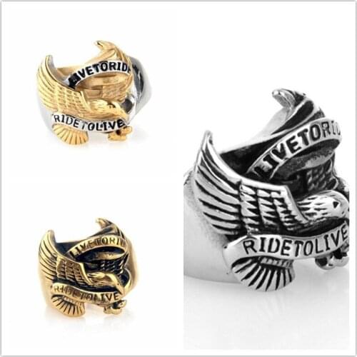Lot Live to Ride Ride to live Hawk Eagle 316L Stainless Steel Motor Biker Mens Ring Mens Jewelry