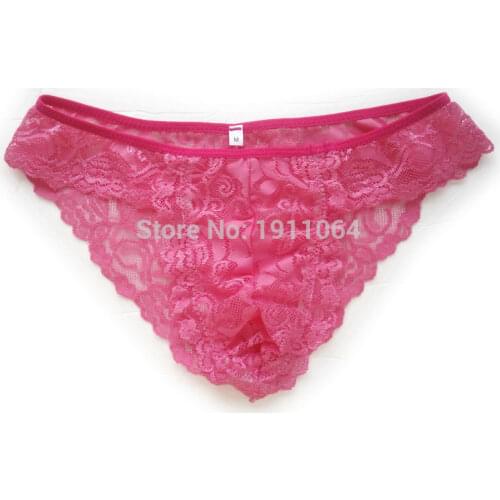 Mens Pouch Bikini Sexy Lace Underwear G2929 Floral Lace PINK