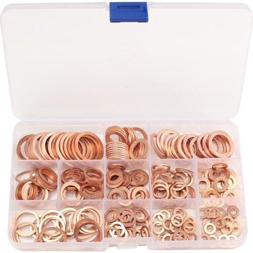 280PCS Copper Washer Gasket Nut and Bolt Set Flat Ring Seal Assortment Kit with Box //M8/M10/M12/M14 for Sump Plugs