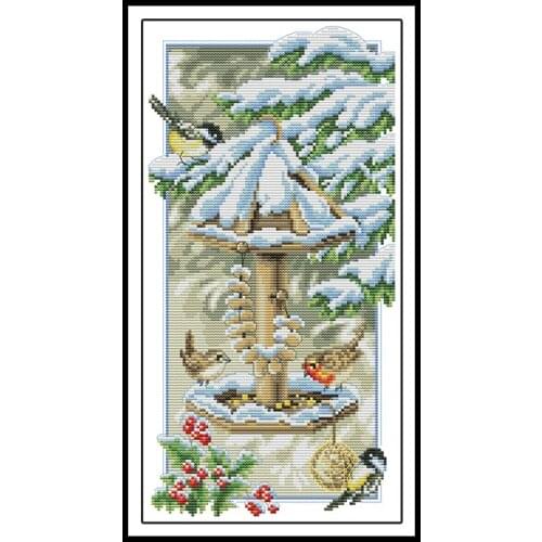 Birds Enjoying The Cold Winter DIY Needlework Stamped Cross Stitch Kits 14ct 11ct Printed Fabric Handmade Cross Embroidery Kits
