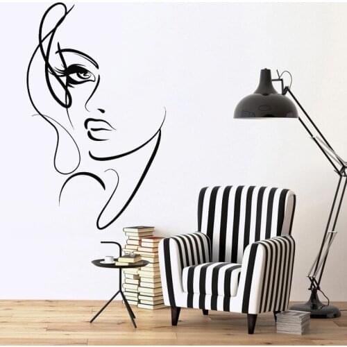 Beauty Salon Wall Sticker Abstract Beautiful Woman Face Vinyl Decal Girls Bedroom Wall Decoration Removable Living Room Decor