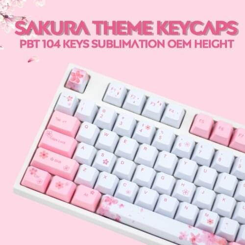104 keys opaque PBT Sublimation sakura keycaps for mechanical keyboard OEM height adaptation 61 64 68 84 87 104 108 keys
