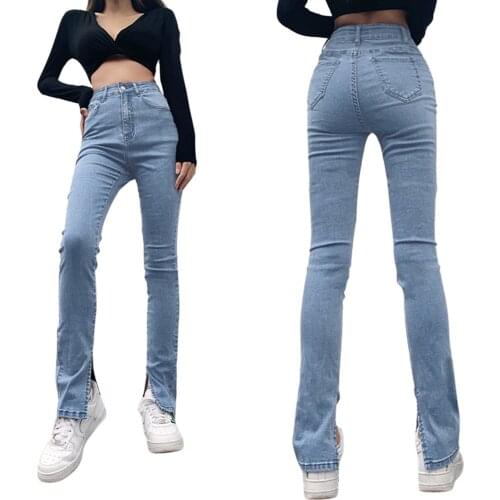 2021 New Womens Jeans, Bell-bottoms Pants Tight Fitting Splitting Hem Trousers for Female Fashion Joker