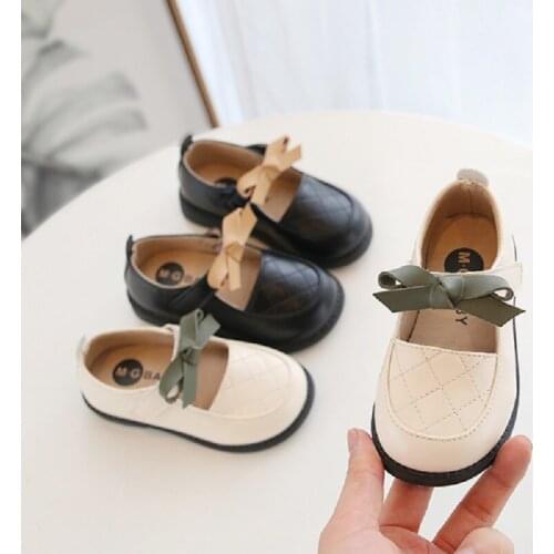 Shoes Girls Fashion Spring Autumn Toddler Butterfly Knot Shoes Kids Children Lattice Pu Leather Dance Rubber Princess Shoe Baby