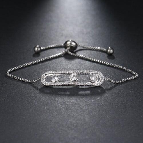 ORZTOON Vintage Zircon Rolling Wheels Unusual Bracelets for Women Luxury Silver Color Chain Bracelet Trendy Female Jewelry Gift