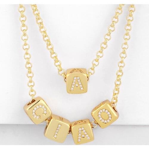 A-Z Initials Micro Pave Copper CZ Cube 26 Letter DIY Pendant Necklaces For Women Men Charm Chain Family Name 2021 Trends Jewelry