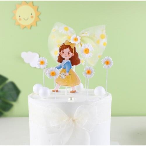 Sunflower Happy Birthday Cake Topper Cartoon Lion Girl Cake Toppers cactus Birthday basketball Party Supplies wedding Cake Decor