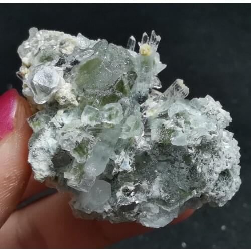 29.6gNatural transparent green heart fluorite and crystal mineral specimen healing stone decorated with CRYSTAL QUARTZ GEM