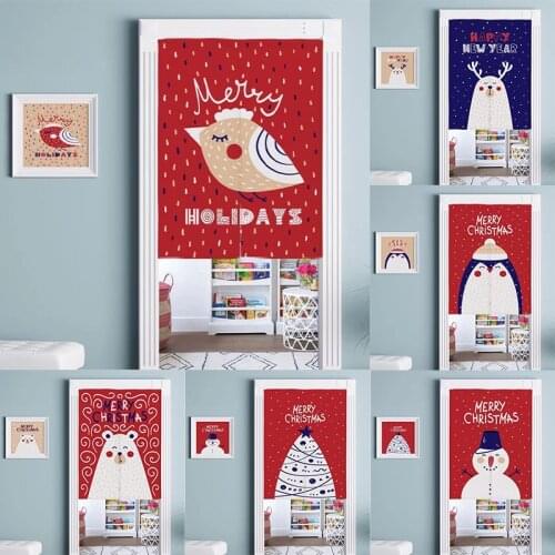 Christmas Santa Claus Cartoon Curtain Cloth Doorway Hanging Curtain Shower Toilet Curtain Geomantic Blackout Curtain Decoration