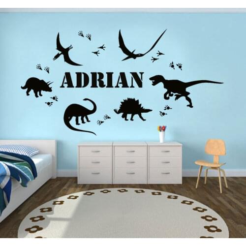 Jurassic Park Dinosaur Footprint Personalized Name Vinyl Wall Sticker Home Decor Boys Room Decal Custom Removable DIY Mural NR29