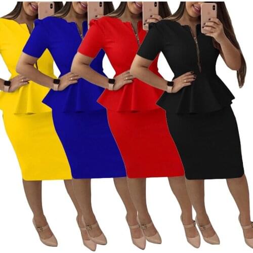 Dresses for Women 2021 Office Lady Zippers Solid Empire Pencil Knee-Length Skinn O-Neck Dresses for Women Party