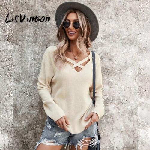 Winter New V Neck Casual Women Pulovers Sweaters Boho Holiday Knitwear Sweater Long Sleeve Solid Top