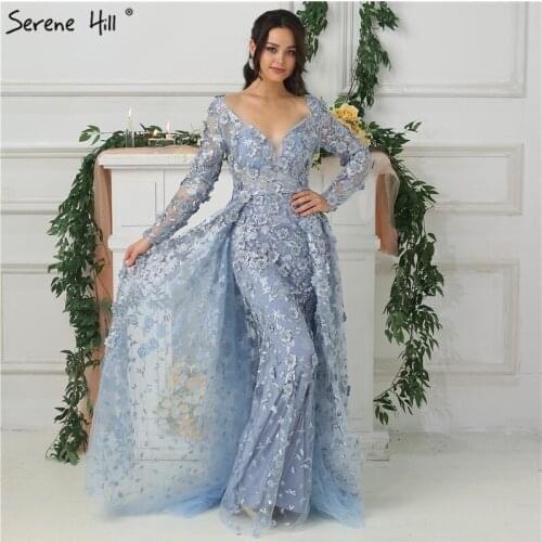 New Pink Handmade Flowers A-Line Evening Dresses 2020 V-Neck Pearls Fashion Evening Gown Real Photo BLA6521