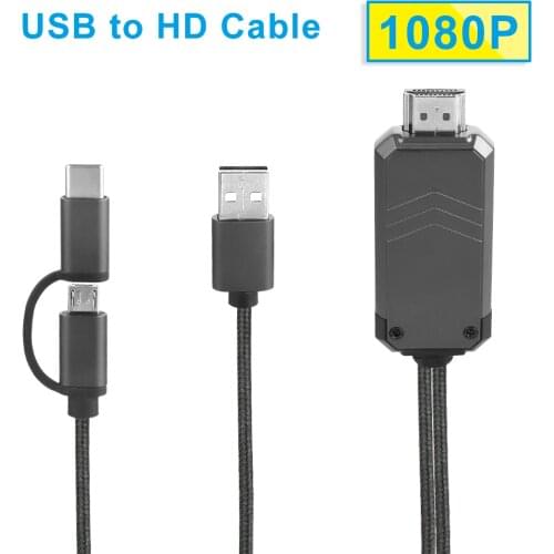 2-in-1 USB Type C/Micro USB to HDMI Cable Adapter 1080P HD HDTV Mirroring Charging Cable Digital AV Video Adapter