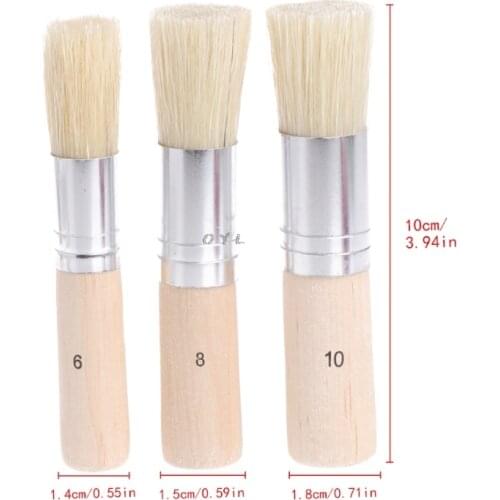 3Pcs Wooden Stencil Brush Hog Bristle Brushes Acrylic Watercolor Oil Painting for Child painter