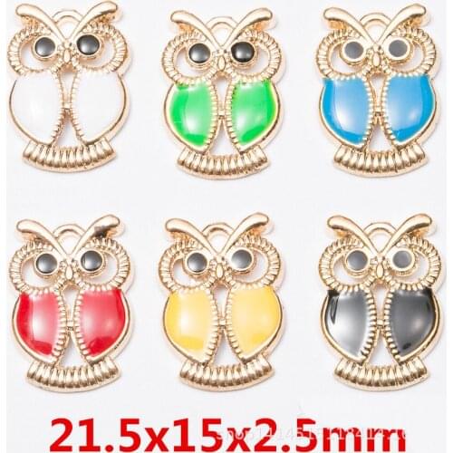 40pcs Colorful Enamel Alloy Charms Gold Tone Zinc Alloy Drip Oil Fashion Animal Owl Pendant Earring Bracelet Necklace Pendants