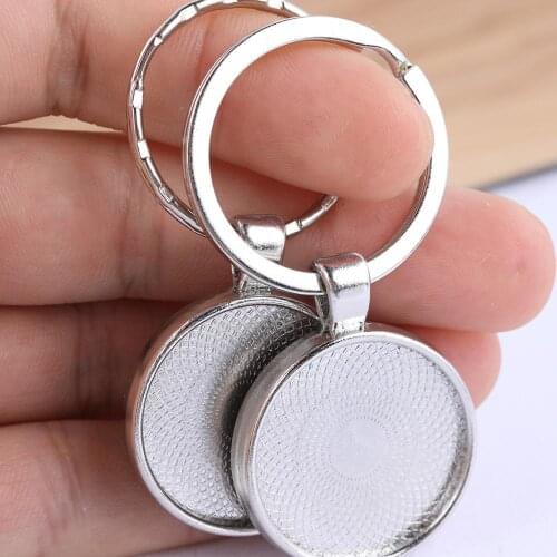 5pcs double side 25mm cabochon keychain base settings diy blank key chain bezel trays for jewelry making