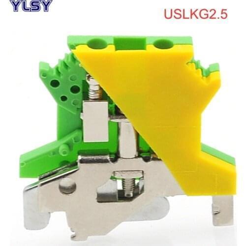 5Pcs Ground Terminal Blocks DIN Rail Screw USLKG3 Morsettiera Terminal Blocks UK-3N Yellow Green Earthing Connector 2.5mm2