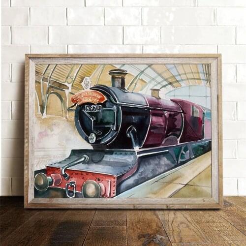 Watercolor Castle Express Watercolor Painting Art Canvas Prints Movie Poster Vintage Train Wall Picture Kids Room Wall Art Decor