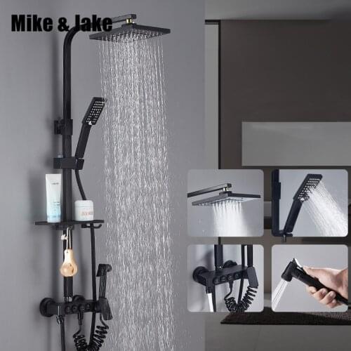 Bathroom black shower set four function shower kit black bathtub showerset hot and cold shower mixer bathroom black shower crane