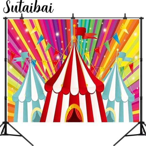 Circus Tent Backdrop Carnival 1st Birthday Baby Shower Theme Party Kids Cake Table Decor Colorful Background Supplies Banner