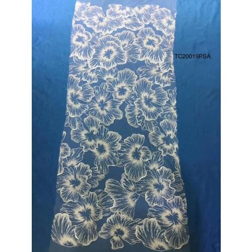 Ivory Latest African Sequins Flower lace fabric with embroidery mesh tulle lace fabric 10 Yards