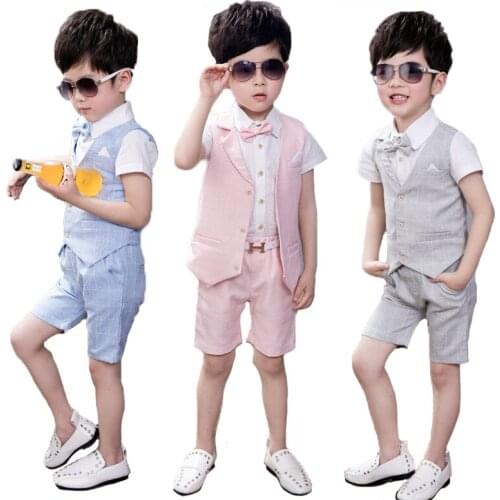 Children evening dress Clohting Sets summer Boys wedding Party piano host performance Costume Kid Vest Shirts Shorts Clothes Set