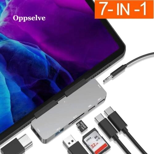 7 in 1 Type C HUB Docking Station USB C to HDMI-compatible PD Charging Adapter for Samsung Huawei USB 3.0 Dock Power Card Reader