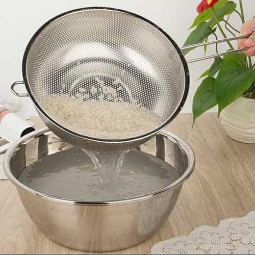 Stainless Steel Colander Strainer Drainer Kitchen Food Cook Bar Long Handle