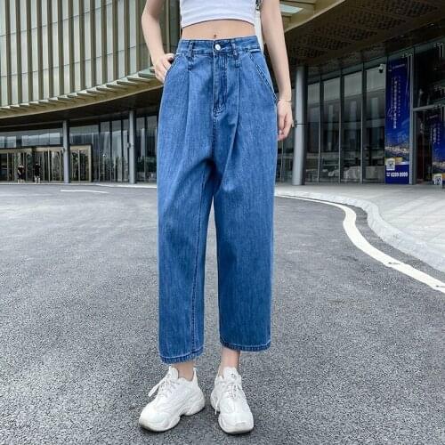 2021New Loose Woman Jeans Casual Vintage Wash Denim Jeans Women Streetwear Summer High Waisted Plus Size Wide Leg Pants Mujer