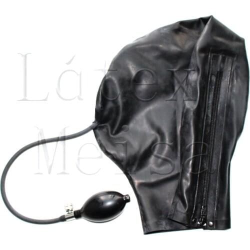 Erotic latex hoods nose tube design open nostrils and attached back zip for adults