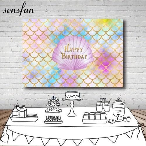 Sensfun Pink Mussel Coloful Gold Fish Scales Girls Mermaid Birthday Backdrop Under The Sea Party Photography Backgrounds Custom