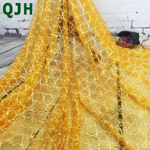 Hot Sale Soft Gold Silk Embroidered Lace Fabric Fashion Ladies Dress Tulle Net Cloth Embroidery Fabrics DIY Sewing Ingredients