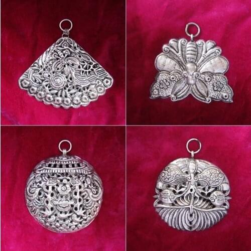 Hot sell new - Hand made Miao yinlao embroidered hat clothes bag accessories butterfly Dragonfly Carved Silver Pendant
