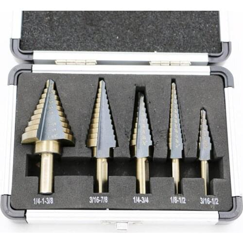 5pcs HSS4241 Cobalt Step Drill Bit Multiple Hole 50 Sizes High Speed Steel Metal Cone Drills Set with Aluminum Case