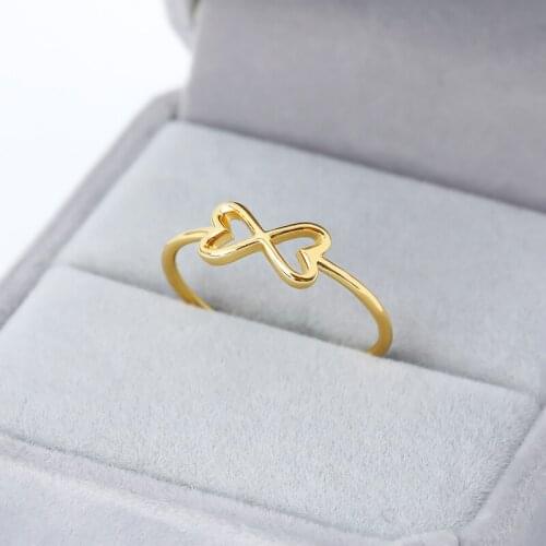 Minimalism Double Love Heart Infinity Rings For Women Romantic Bowknot Rings Stainless Steel Jewelry Gift Bff Bague Bijoux Femme