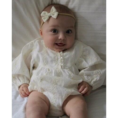 2Pcs Newborn Baby Girls Lace Clothes Set Casual Solid Long Sleeve Princess Bodysuit Romper + Bowknot Headband