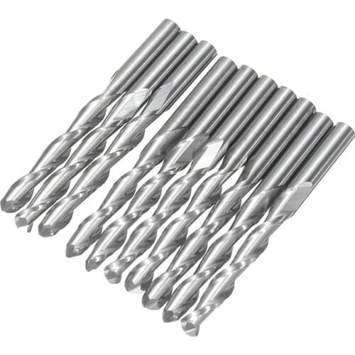 10pcs 1/8'' Shank Carbide End Mill 2 Flute Ball Nose CNC Milling Cutter Tool Set For Power Tool