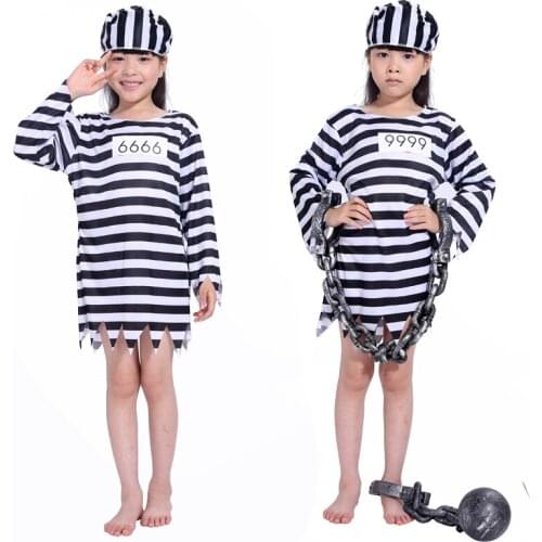 Halloween costume masquerade striped prisoners' clothing performance clothing clothes child prisoners