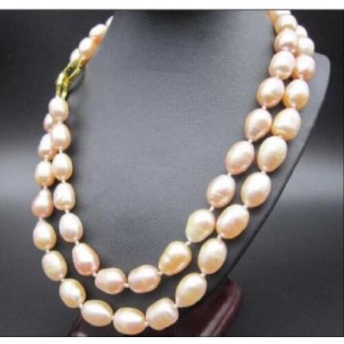Beautiful 2row 10-13MM AAA Natural south pink pearl necklace 17 inch