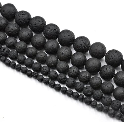 Natural Black Volcanic Stone Round Beads Wholesale Lava Stone Loose Beads for Jewelry Making Accessories