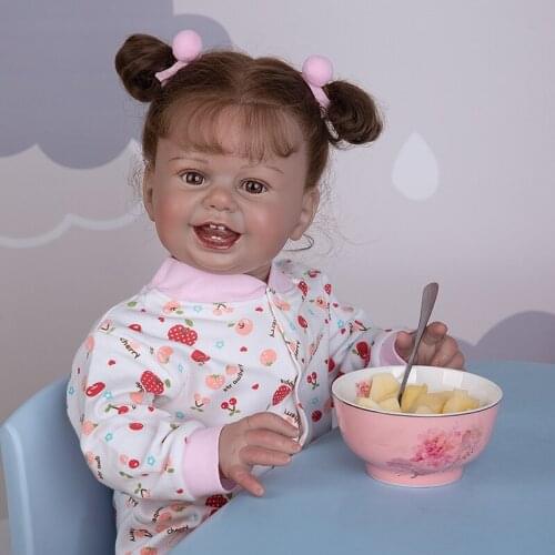 27inch Happy Smile Reborn Baby Doll Toddler Cloth Body Hand-painted Rooted Hairy New Brown Doll Toy Birthday Christmas Gift